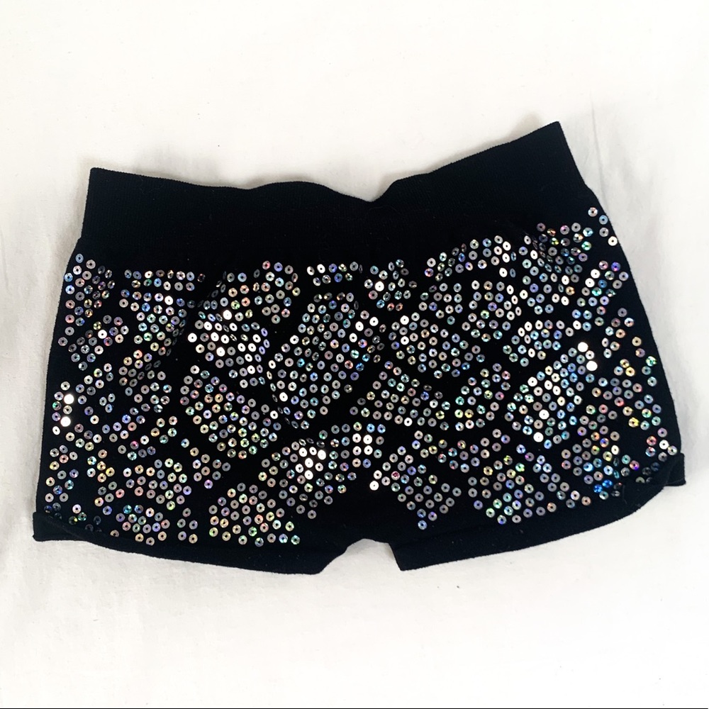 Black with silver sequins seamless dance shorts